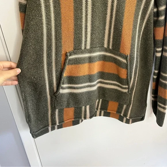 Lucky Brand Green Striped Textured Weave Baja Hooded Relaxed Beach Sweater - Picture 4 of 8